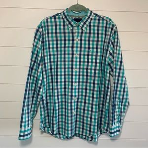 Tommy Bahama Pima Cotton Shirt Men L Plaid Button Down Long Sleeve Contrast Cuff